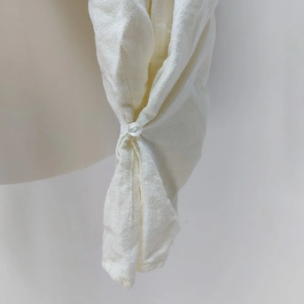 Free People Blouse Women's Small Cream Corset Button Front Puff Sleeve Tie Back